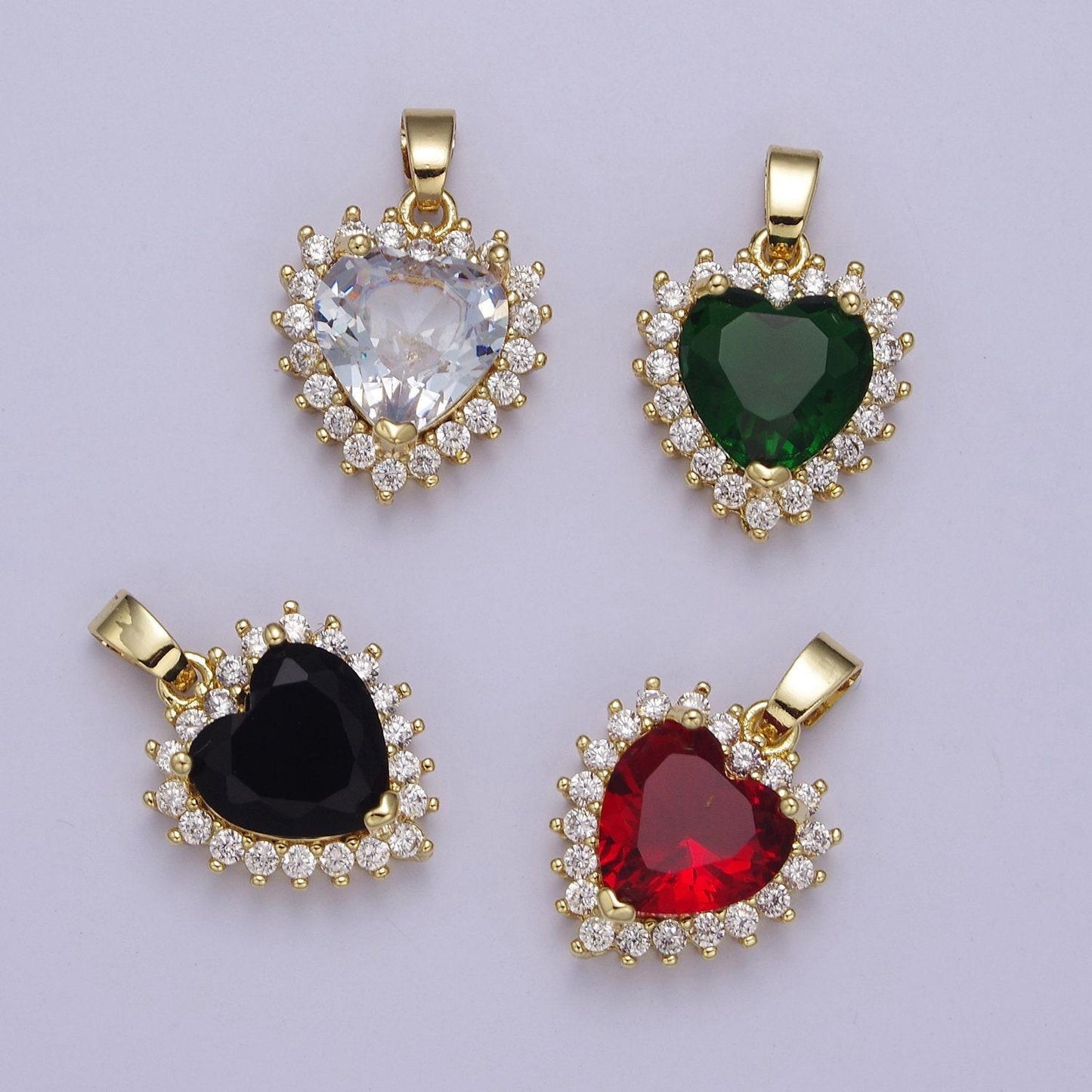 Gold micro pave heart cz pendant charm for jewelry necklace making, j-541