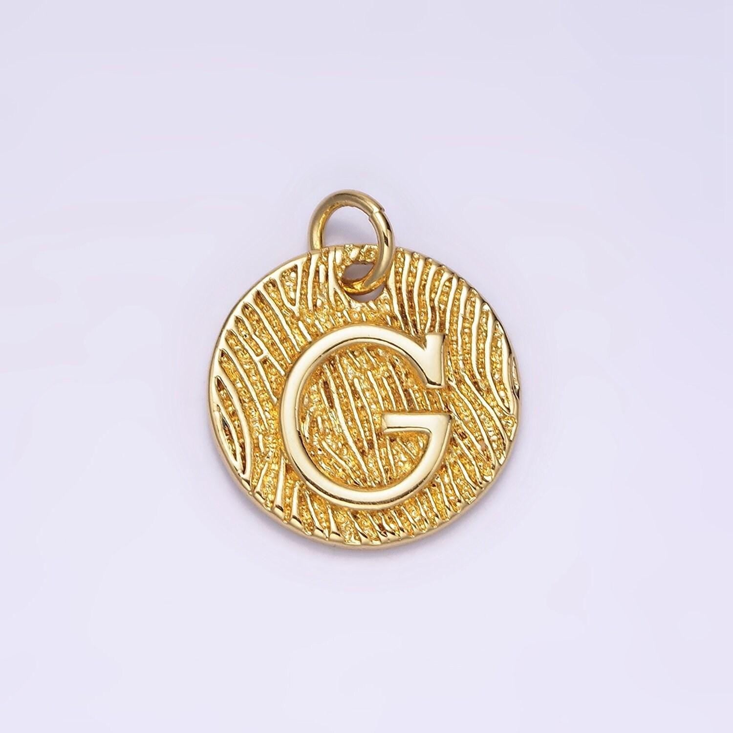 24k gold alphabet charms, english letter pendants 15mm initial coin pendants | a1119-a1131