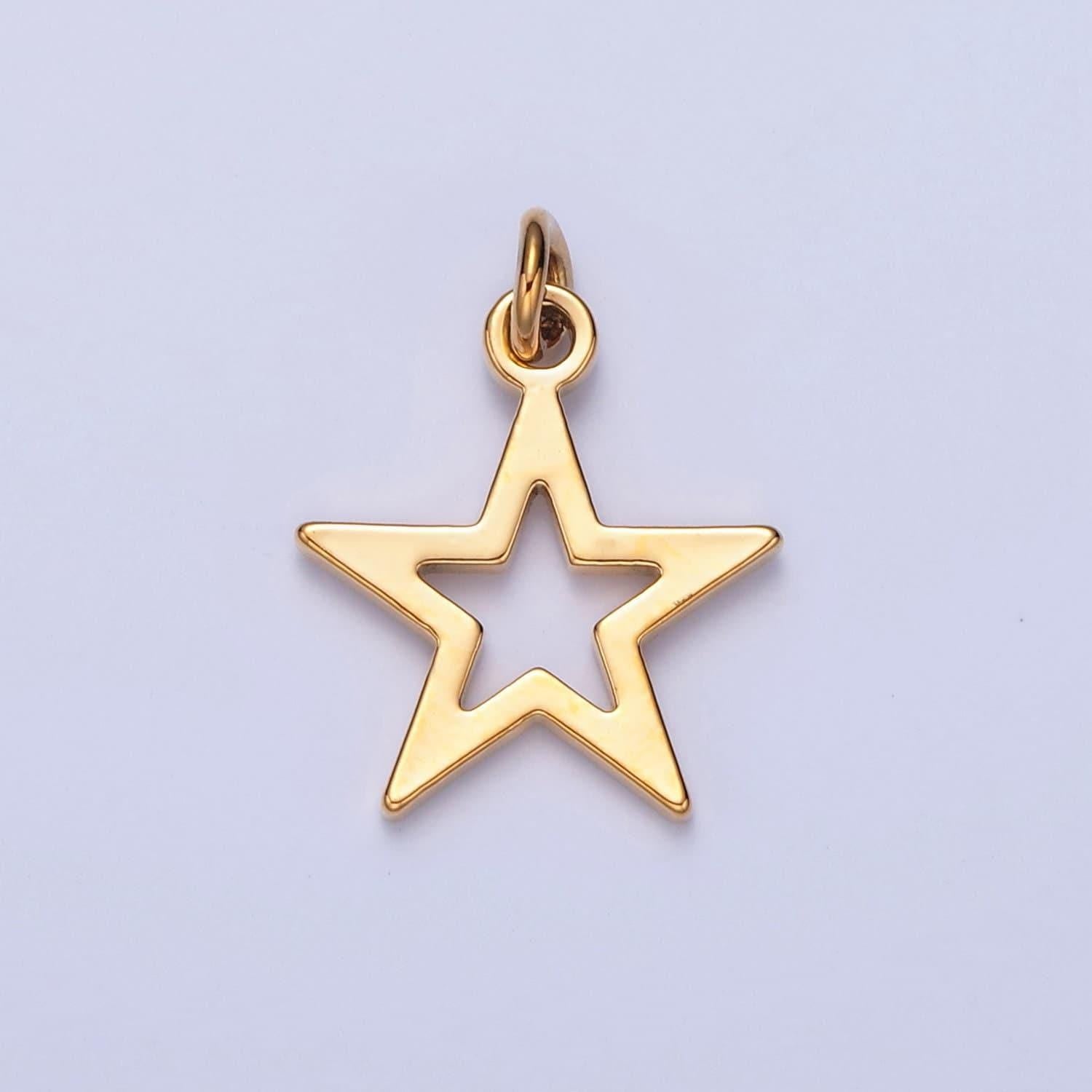 Gold filled 17.5mmx13mm five pointed star charm, gold & silver celestial north star for diy jewelry making, w-466