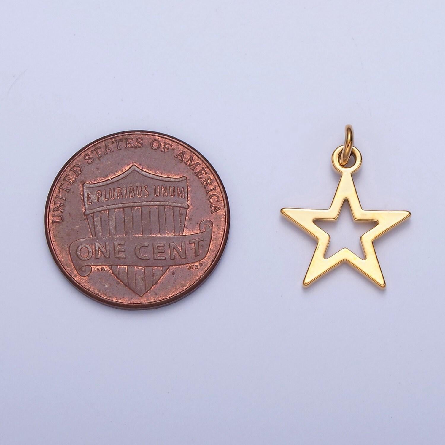 Gold filled 17.5mmx13mm five pointed star charm, gold & silver celestial north star for diy jewelry making, w-466