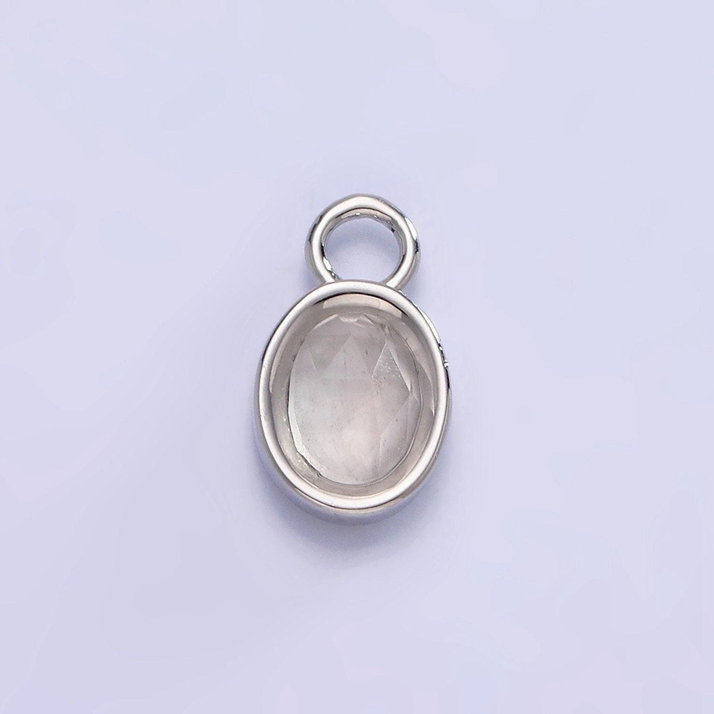 White gold filled oval multifaceted natural gemstone personalized add-on silver charm | ac1390 - ac1399