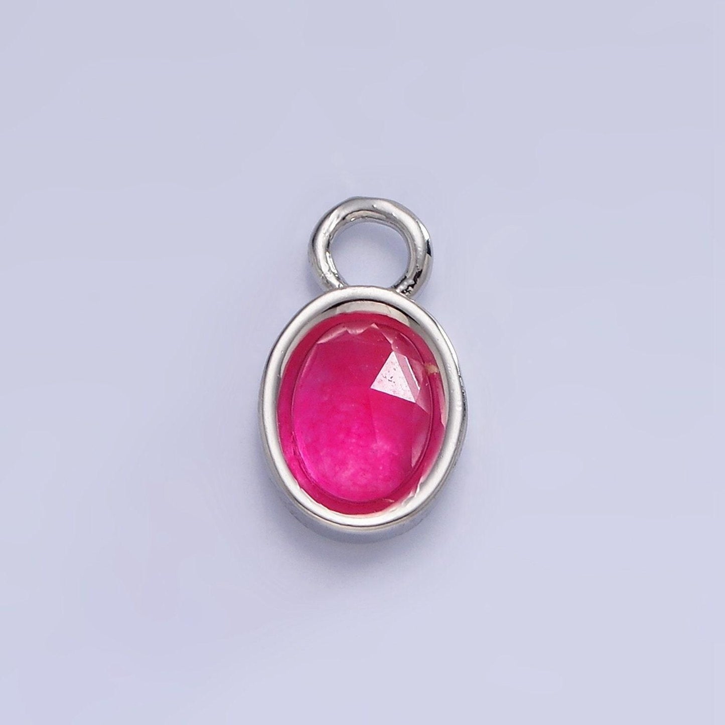 White gold filled oval multifaceted natural gemstone personalized add-on silver charm | ac1390 - ac1399