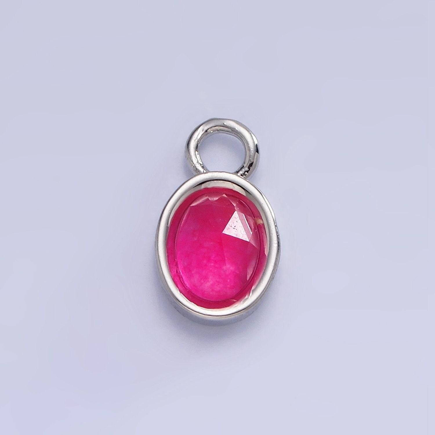 White gold filled oval multifaceted natural gemstone personalized add-on silver charm | ac1390 - ac1399