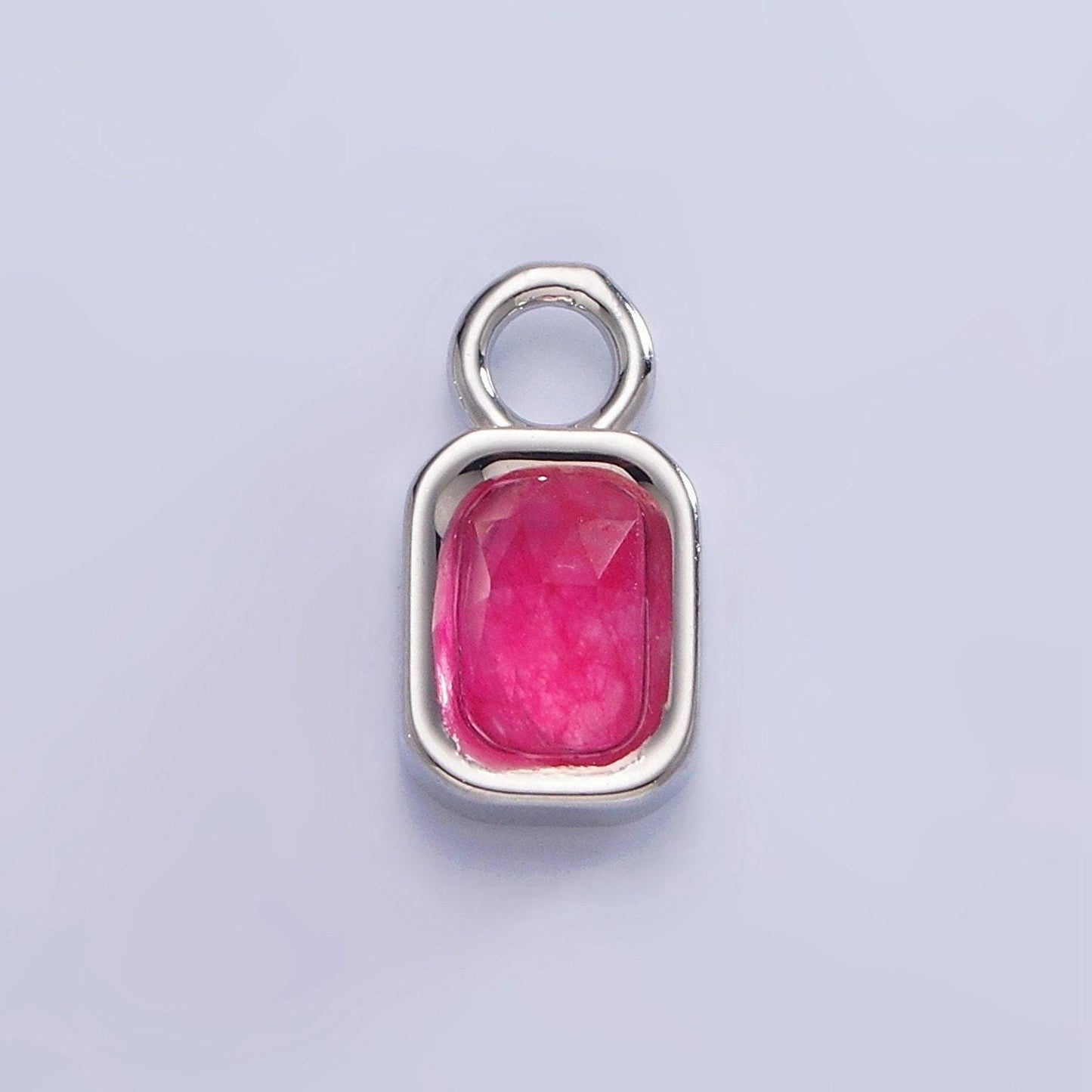 White gold filled square tag multifaceted natural gemstone personalized add-on silver charm | ac1407 - ac1410