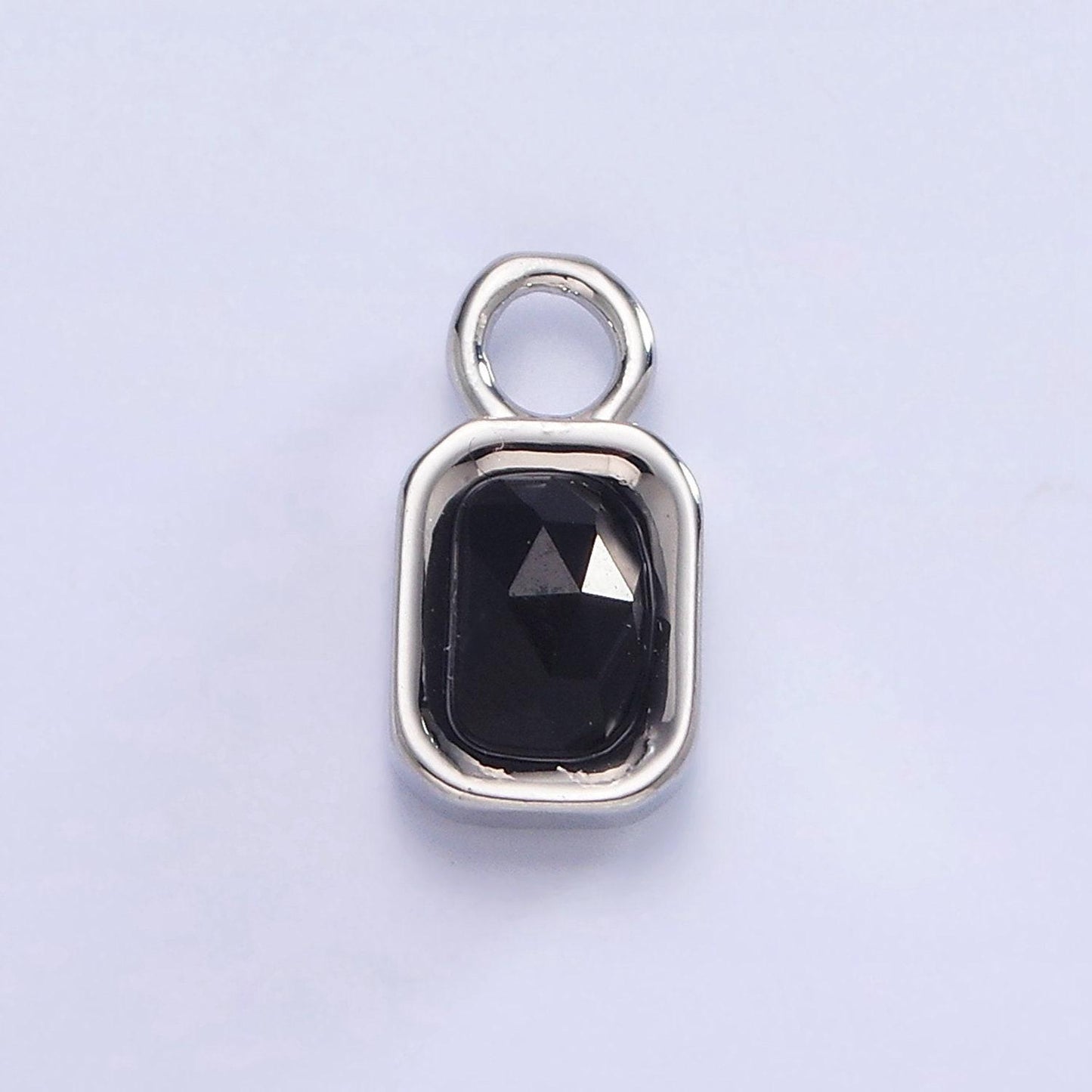 White gold filled square tag multifaceted natural gemstone personalized add-on silver charm | ac1407 - ac1410