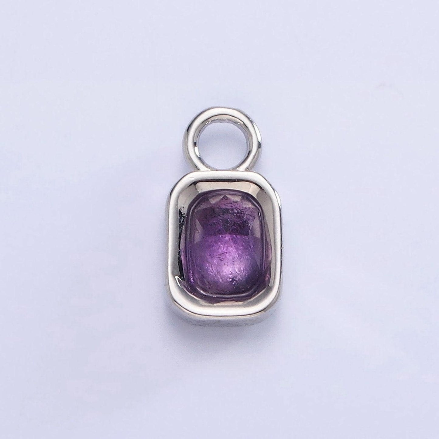 White gold filled square tag multifaceted natural gemstone personalized add-on silver charm | ac1407 - ac1410