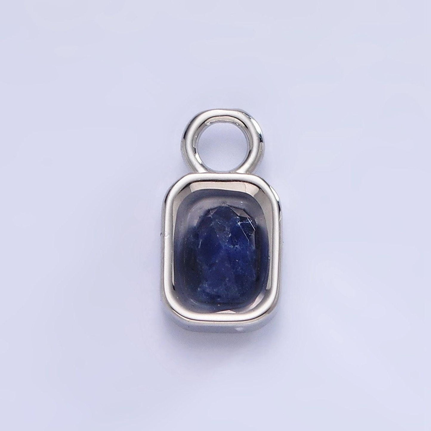 White gold filled square tag multifaceted natural gemstone personalized add-on silver charm | ac1407 - ac1410
