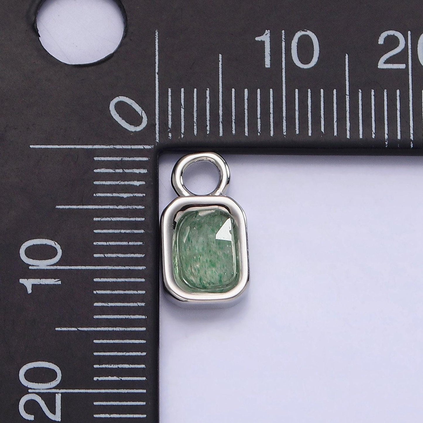 White gold filled square tag multifaceted natural gemstone personalized add-on silver charm | ac1407 - ac1410