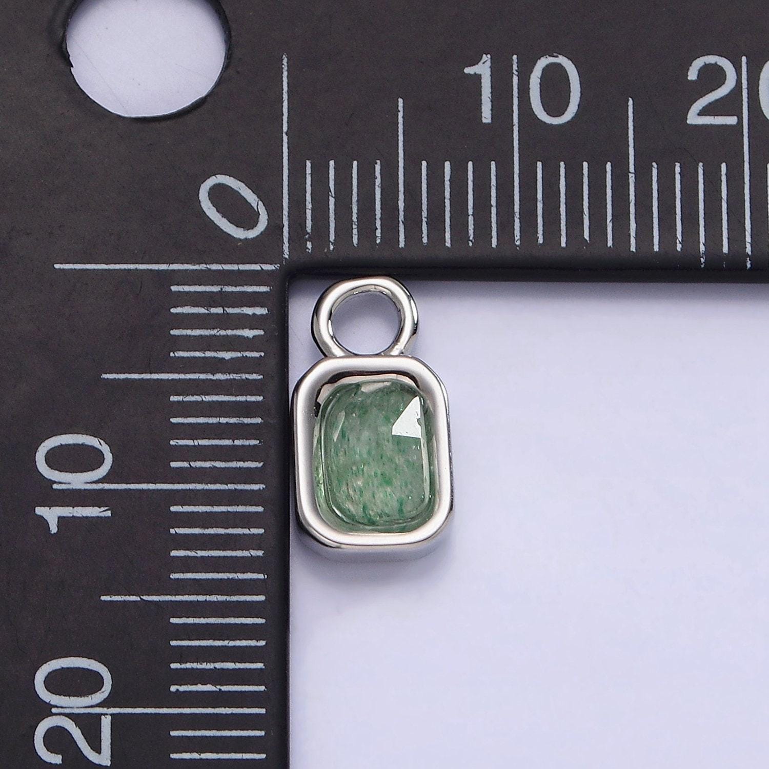 White gold filled square tag multifaceted natural gemstone personalized add-on silver charm | ac1407 - ac1410