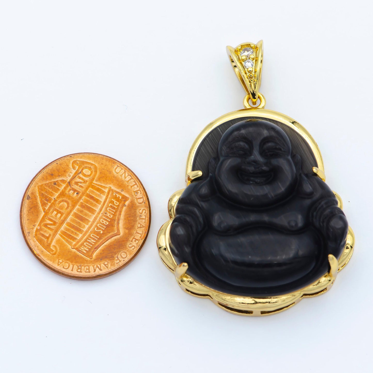 Dark buddha cubic pendant 24k gold filled black buddha pendant laughing buddha charm men necklace for religious jewelry supply o-241