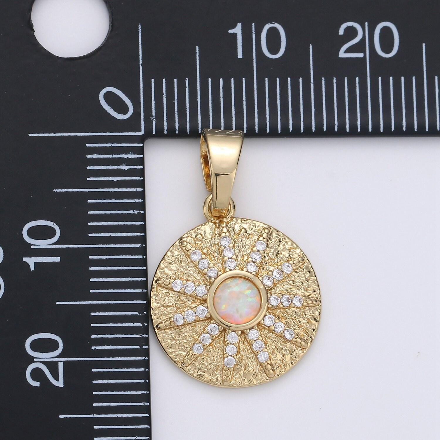 Dainty vergina sun charm 14k gold filled opal round sun burst medallion pendant micro pave gold sun celestial jewelry 23x16mm,