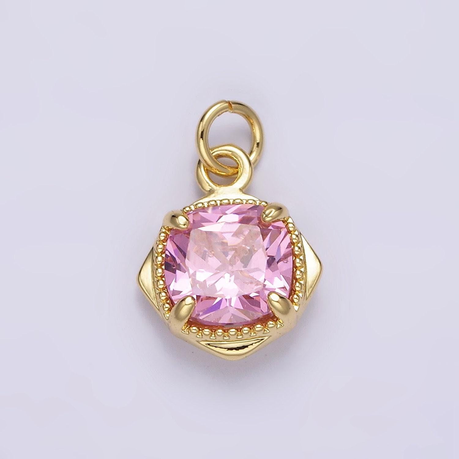 14k gold filled pink cz square rhombus 17mm charm | n1509