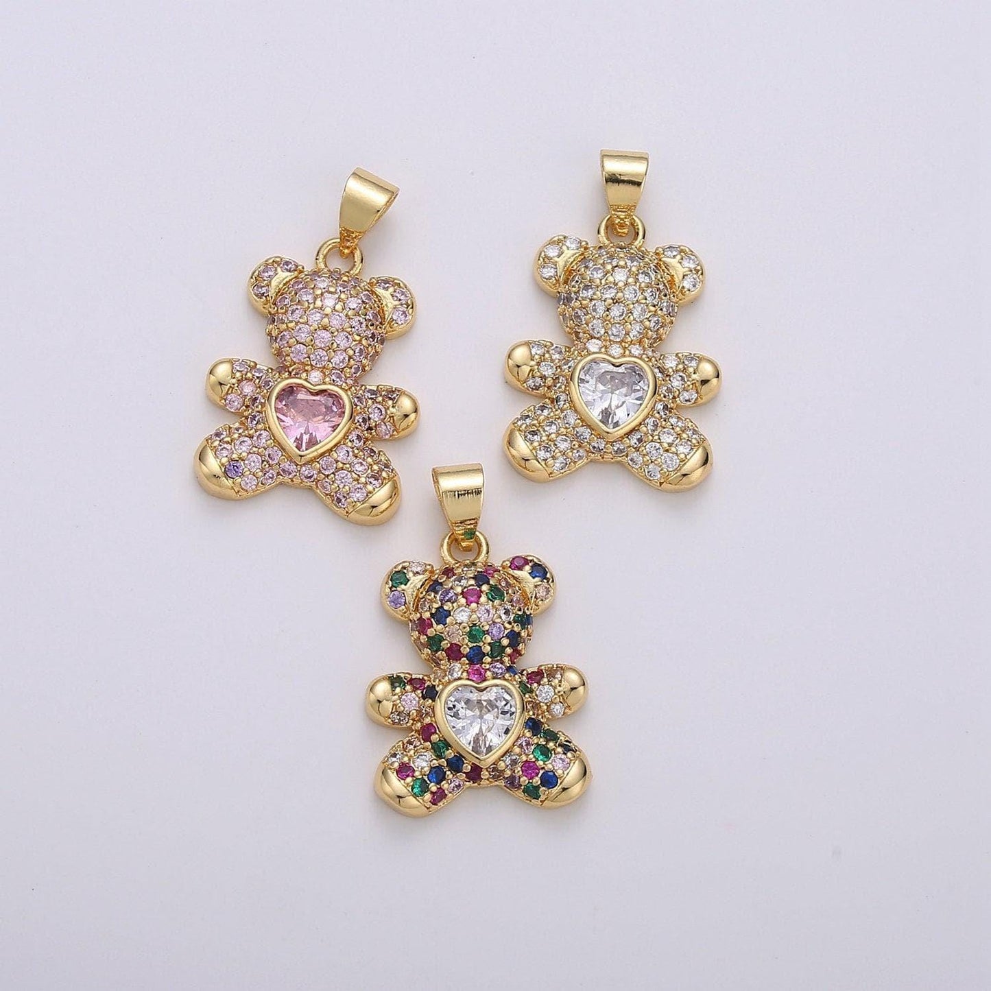 Micro pave gold bear charm teddy bear charm necklace pendant / keychain / earrings / kids crafts i-747~i-749