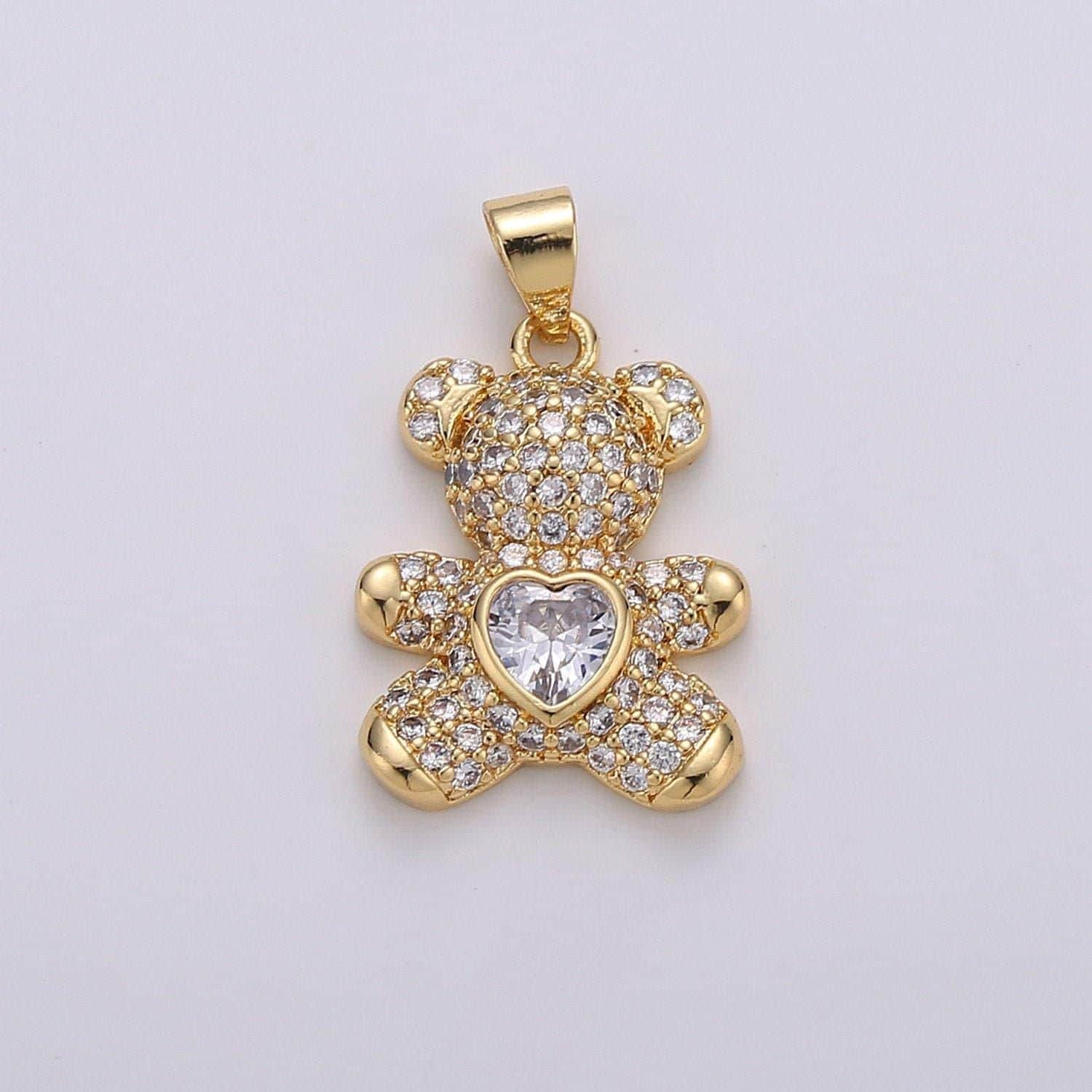 Micro pave gold bear charm teddy bear charm necklace pendant / keychain / earrings / kids crafts i-747~i-749