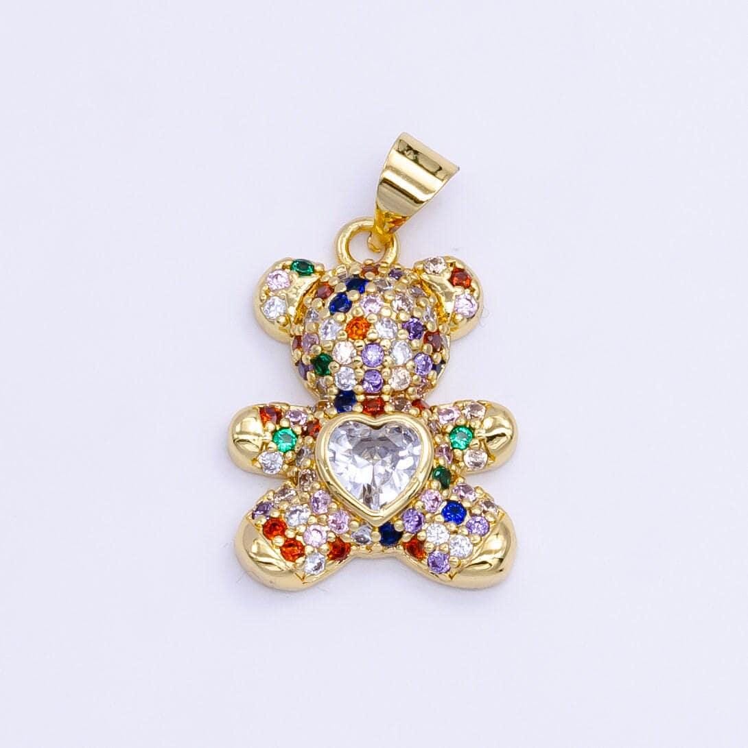 Micro pave gold bear charm teddy bear charm necklace pendant / keychain / earrings / kids crafts i-747~i-749