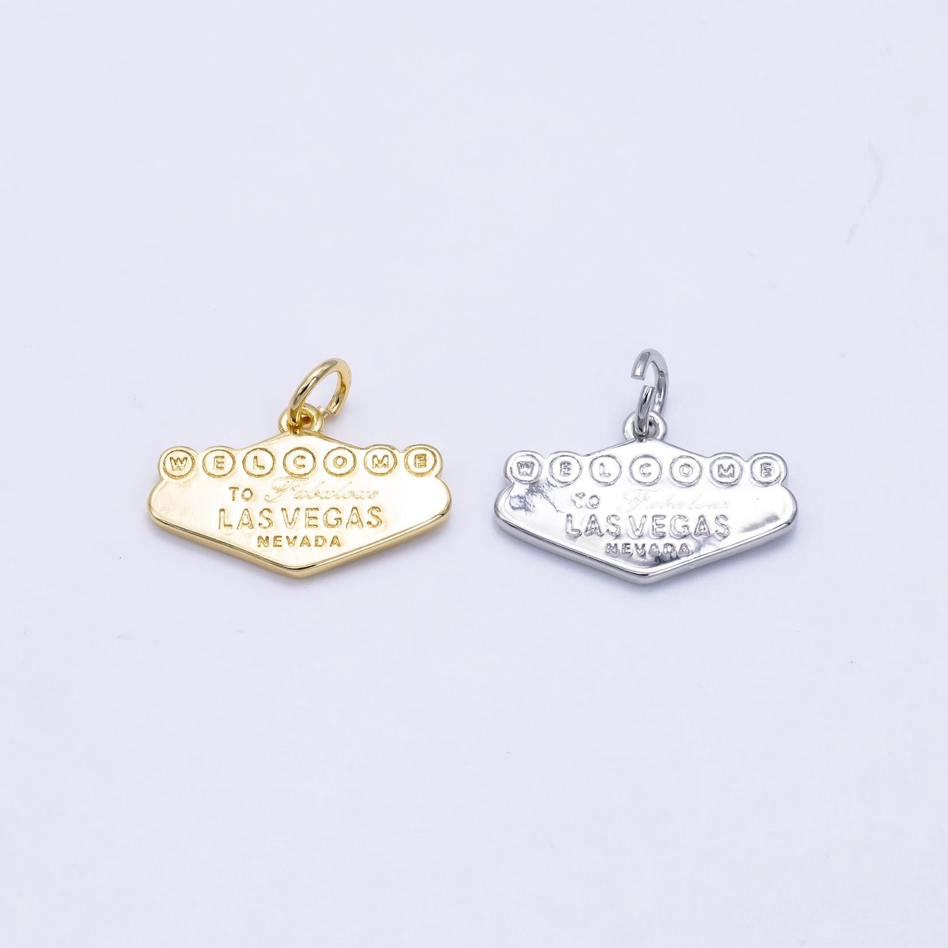 Dainty gold filled welcome to las vegas charms for bracelet necklace girl dangle charm travel charm gift idea