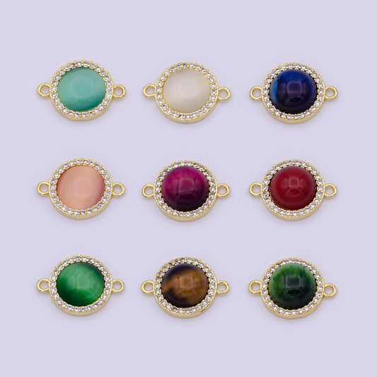 Natural stone round shape connector charms dainty micro pave circle link connector for bracelet necklace supply f697