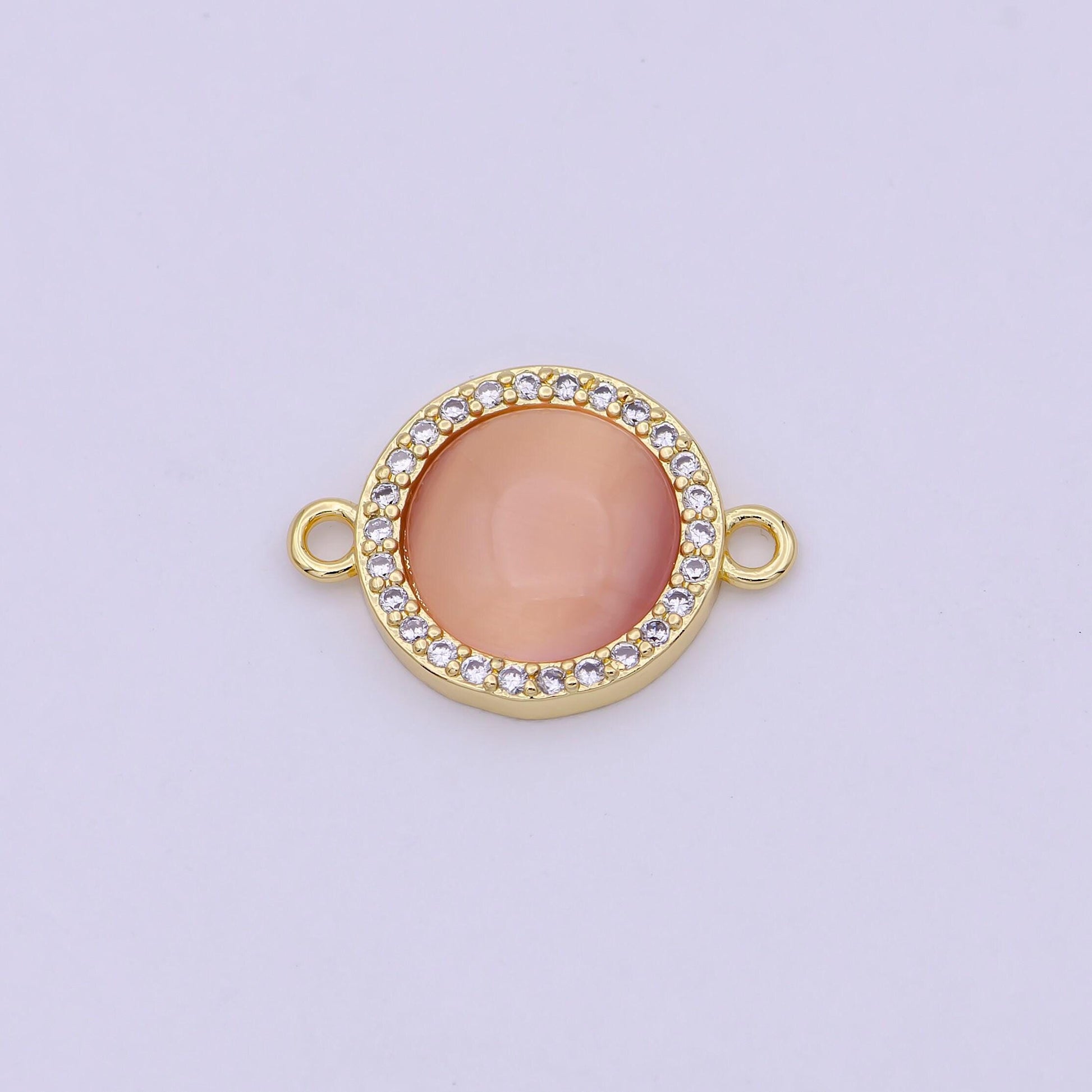 Natural stone round shape connector charms dainty micro pave circle link connector for bracelet necklace supply f697