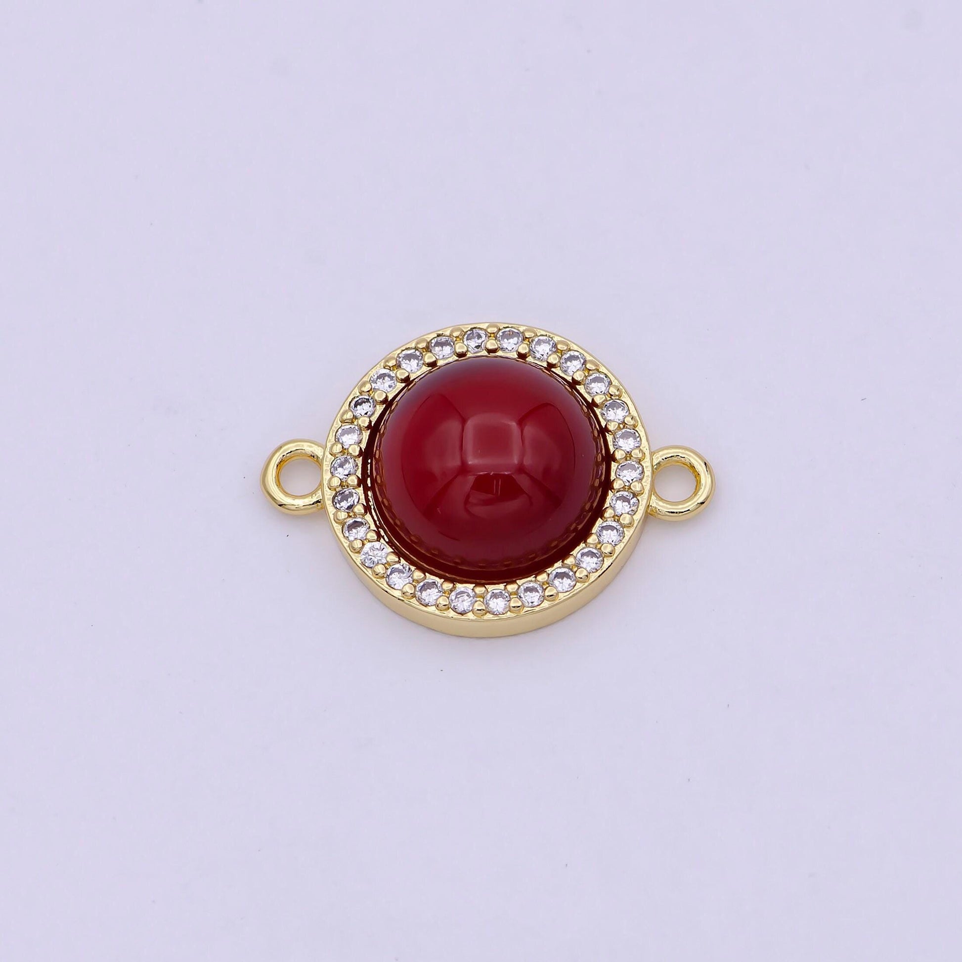 Natural stone round shape connector charms dainty micro pave circle link connector for bracelet necklace supply f697