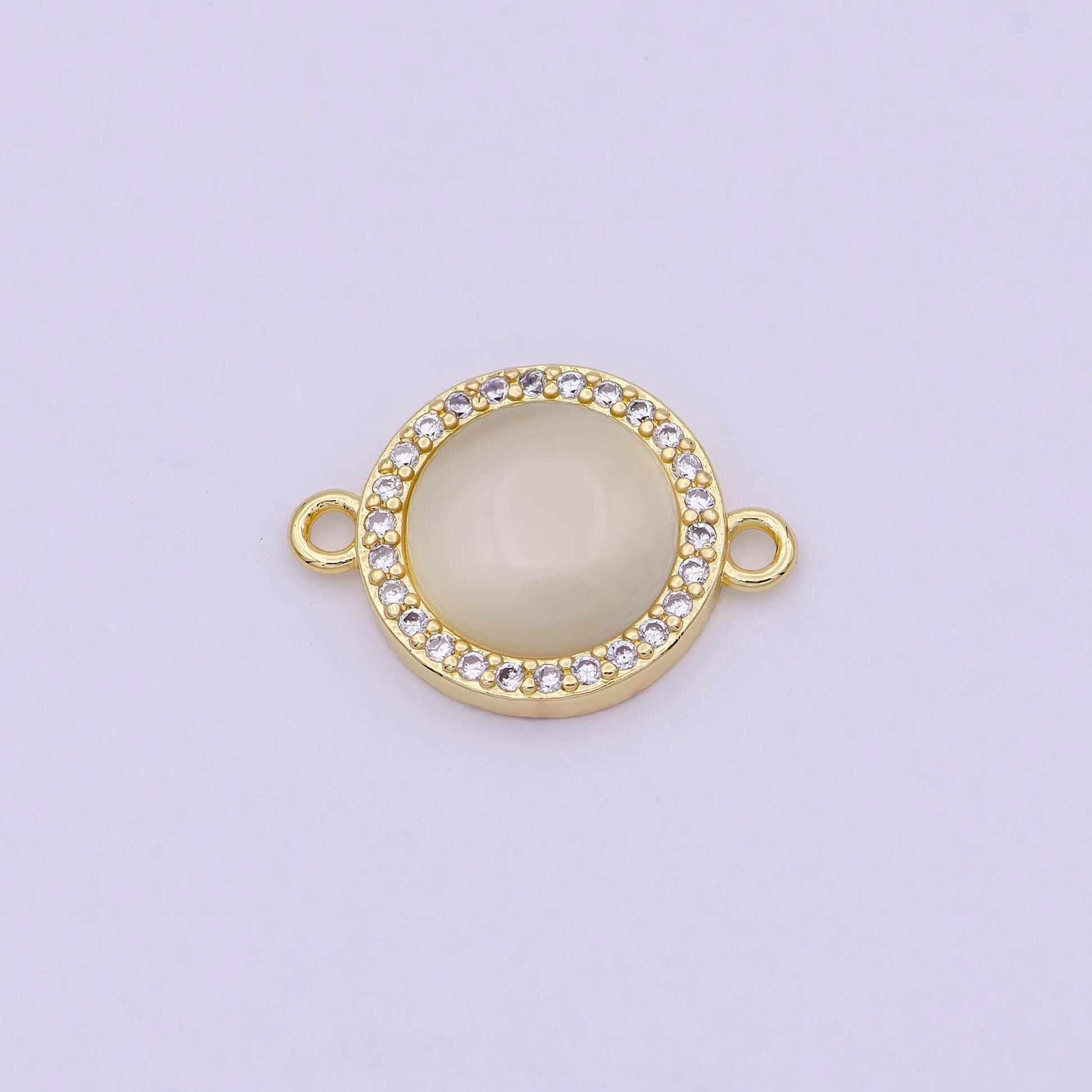 Natural stone round shape connector charms dainty micro pave circle link connector for bracelet necklace supply f697