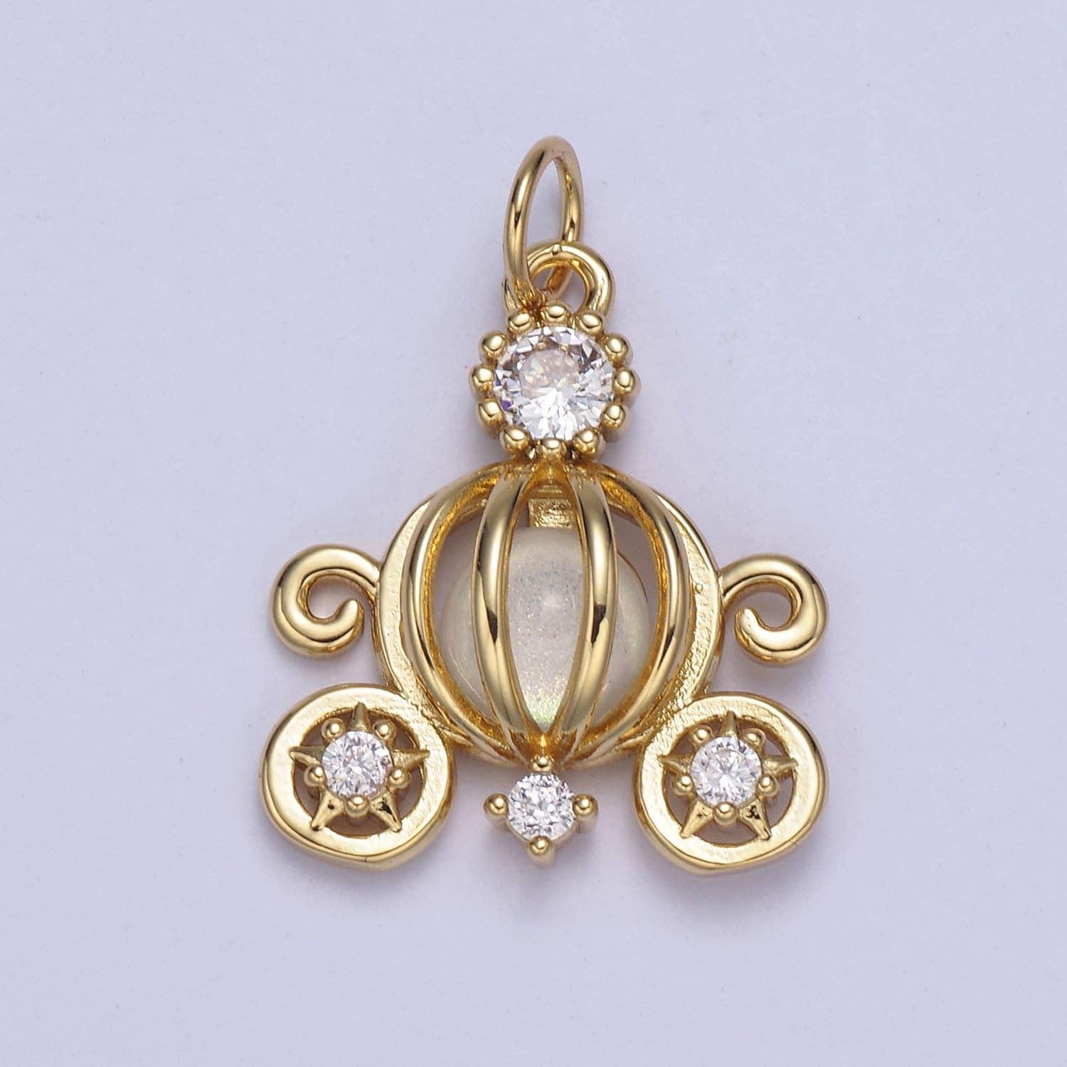 Dainty pumpkin carriage pendant in gold or silver fairytale inspired | diy fashion charm add on necklace bracelet earring | n-871