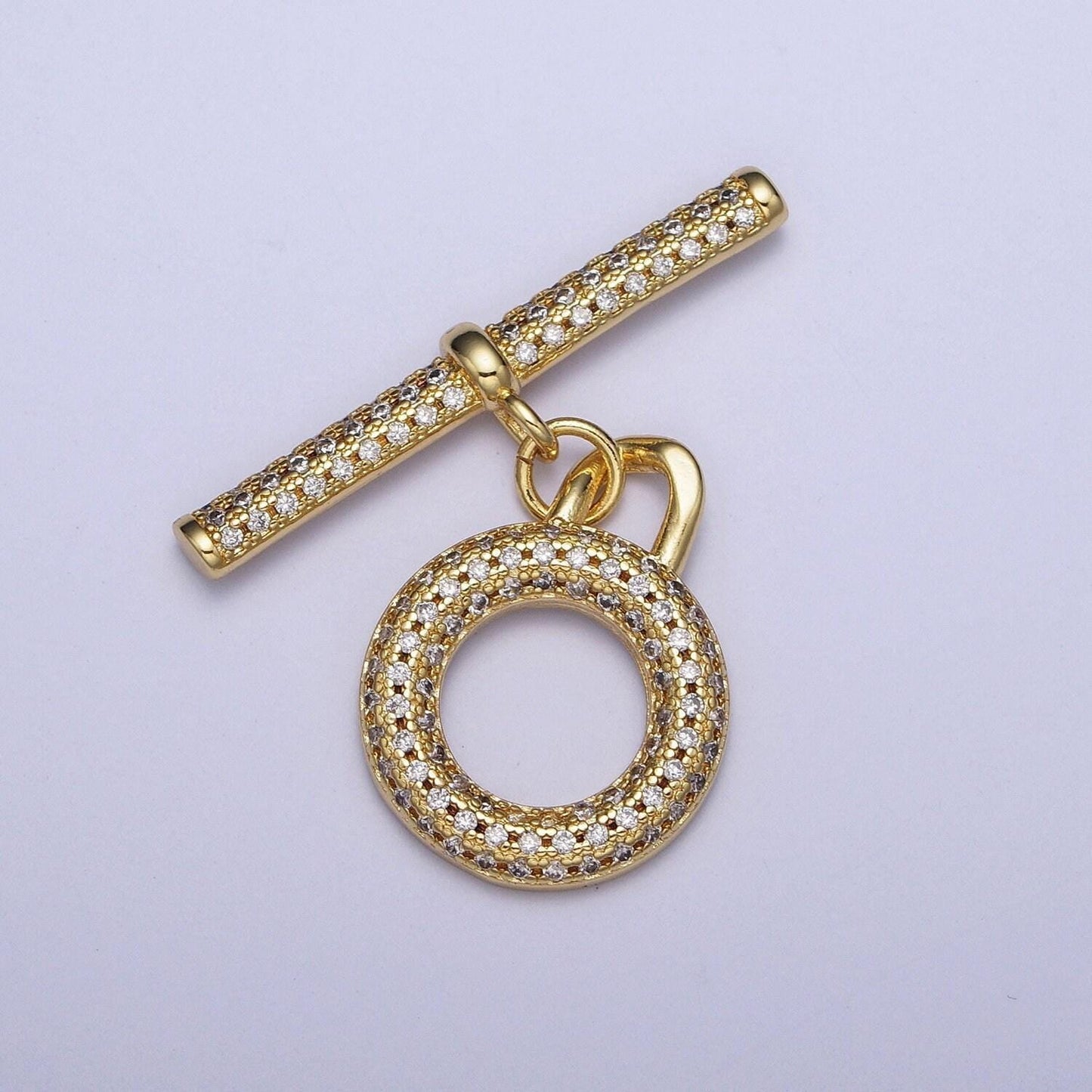 Round circular toggle clasp connector, 24k gold plated micro pave cz donut toggle clasp, end clasp for bracelet necklace closure | l-920