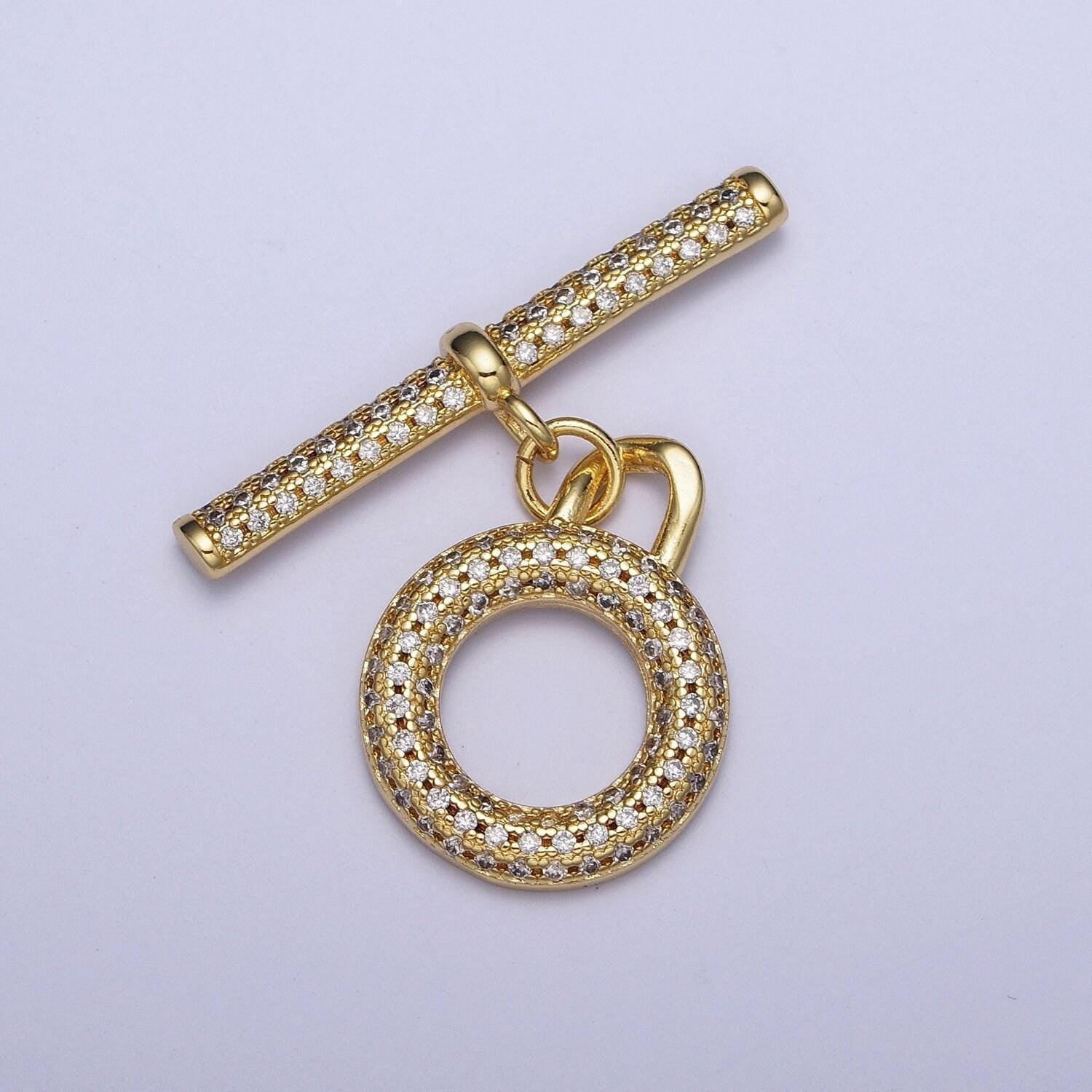 Round circular toggle clasp connector, 24k gold plated micro pave cz donut toggle clasp, end clasp for bracelet necklace closure | l-920