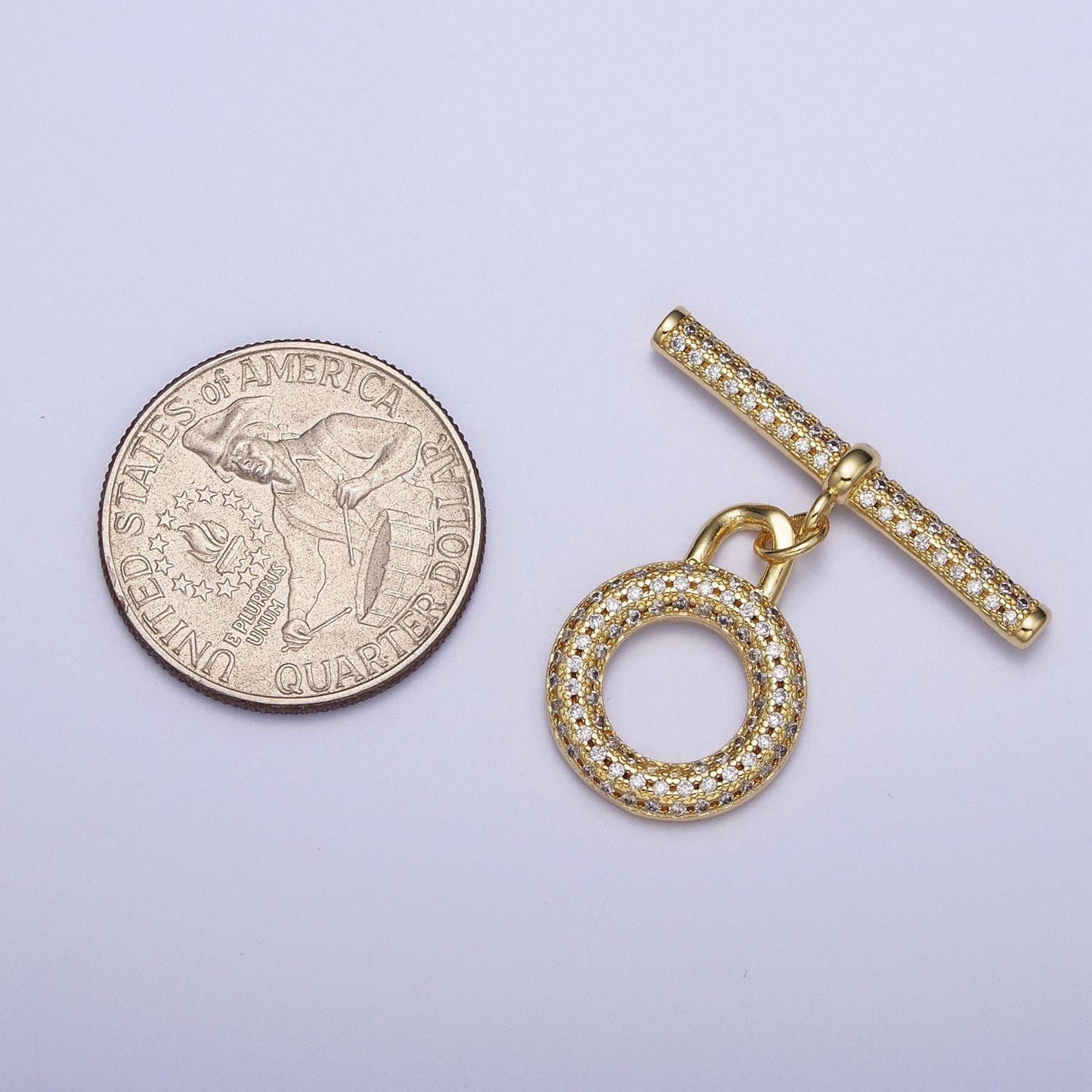 Round circular toggle clasp connector, 24k gold plated micro pave cz donut toggle clasp, end clasp for bracelet necklace closure | l-920