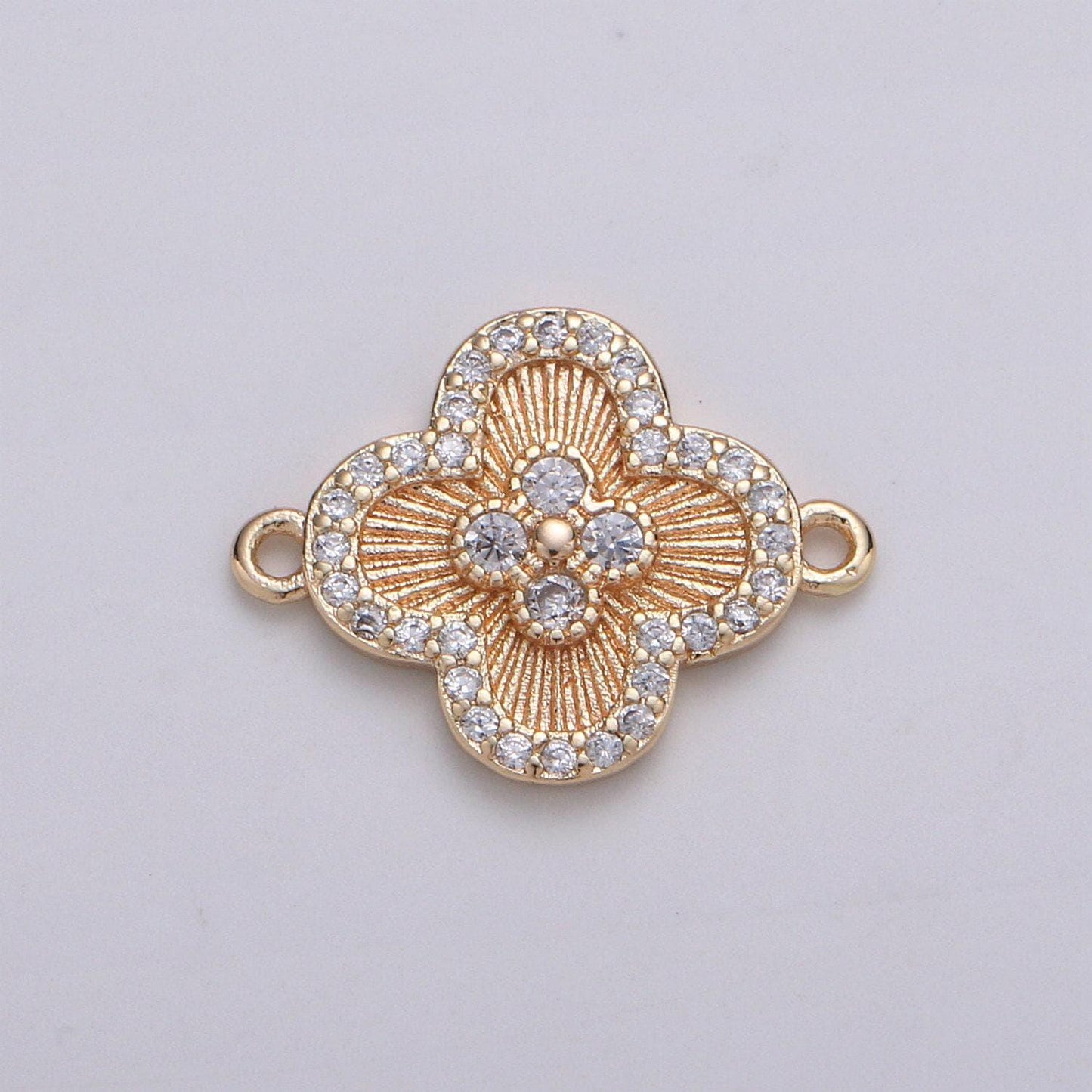 18k gold plated cz paved connectors, floral charm cubic micro paved, petal jewelry craft supply, spring, jasmine, shamrock nature lover gift