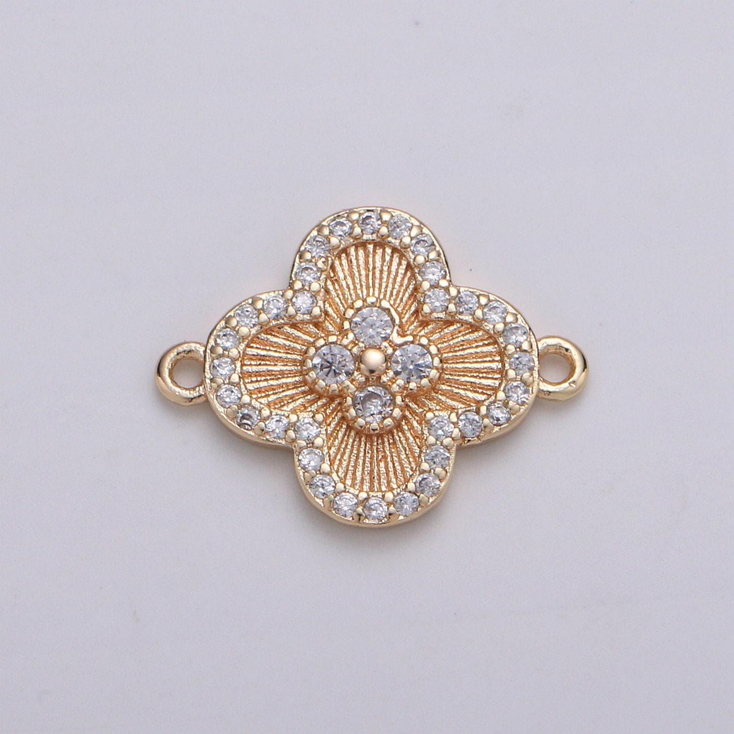 18k gold plated cz paved connectors, floral charm cubic micro paved, petal jewelry craft supply, spring, jasmine, shamrock nature lover gift