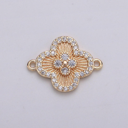 18k gold plated cz paved connectors, floral charm cubic micro paved, petal jewelry craft supply, spring, jasmine, shamrock nature lover gift
