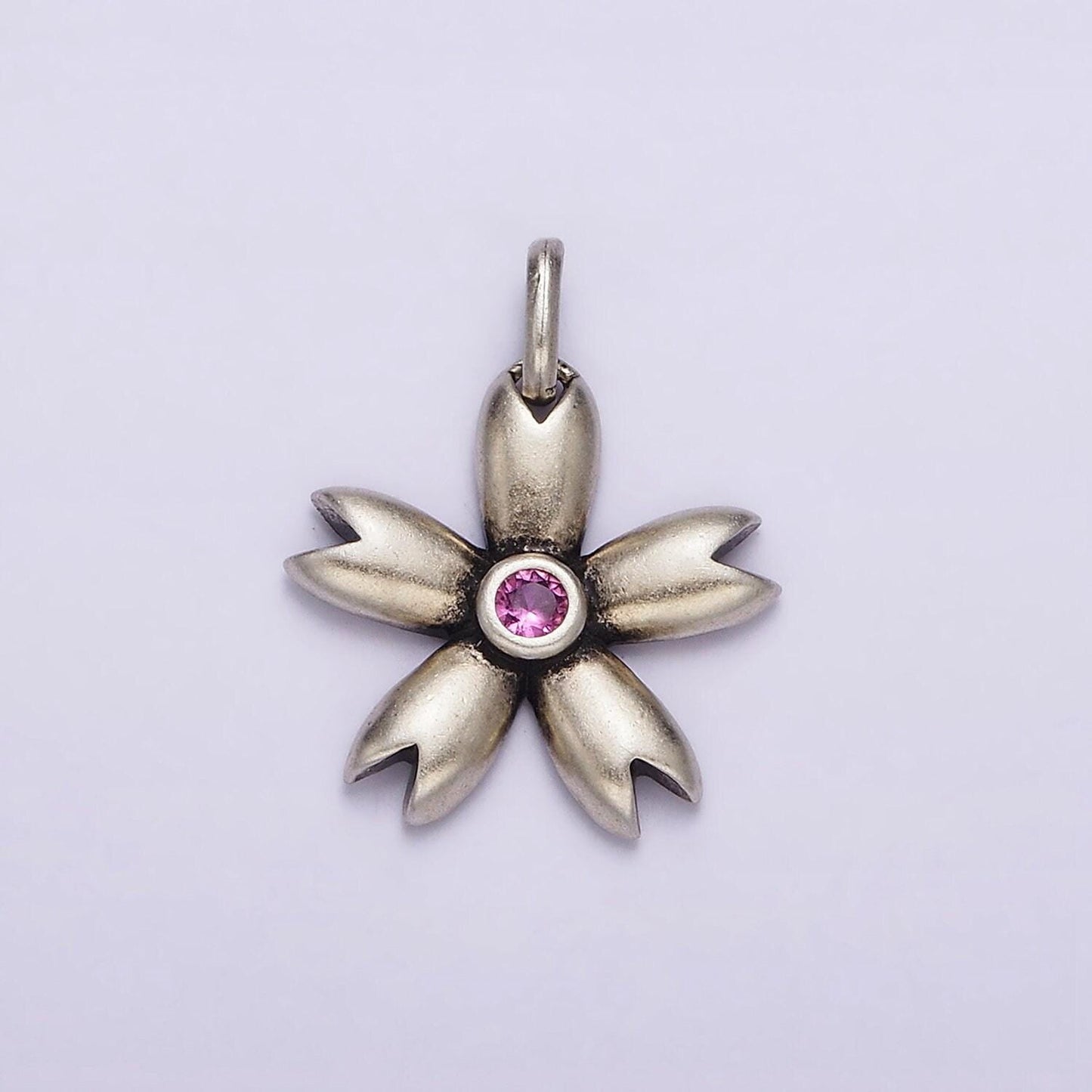 S925 sterling silver pink cz flower petal charm | sl-341