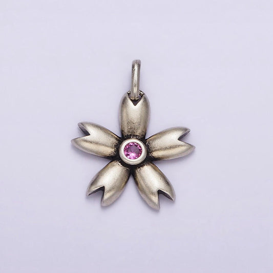 S925 sterling silver pink cz flower petal charm | sl-341
