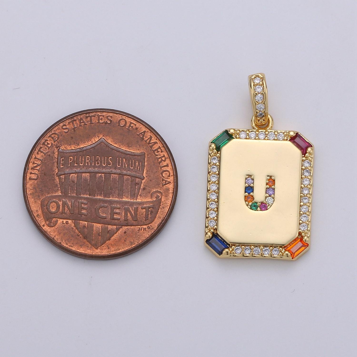 1pc 24k gold cz micro pave initial letter pendant,initials letter tag charm rainbow letter a-z for necklace making,jewelry finding, 1