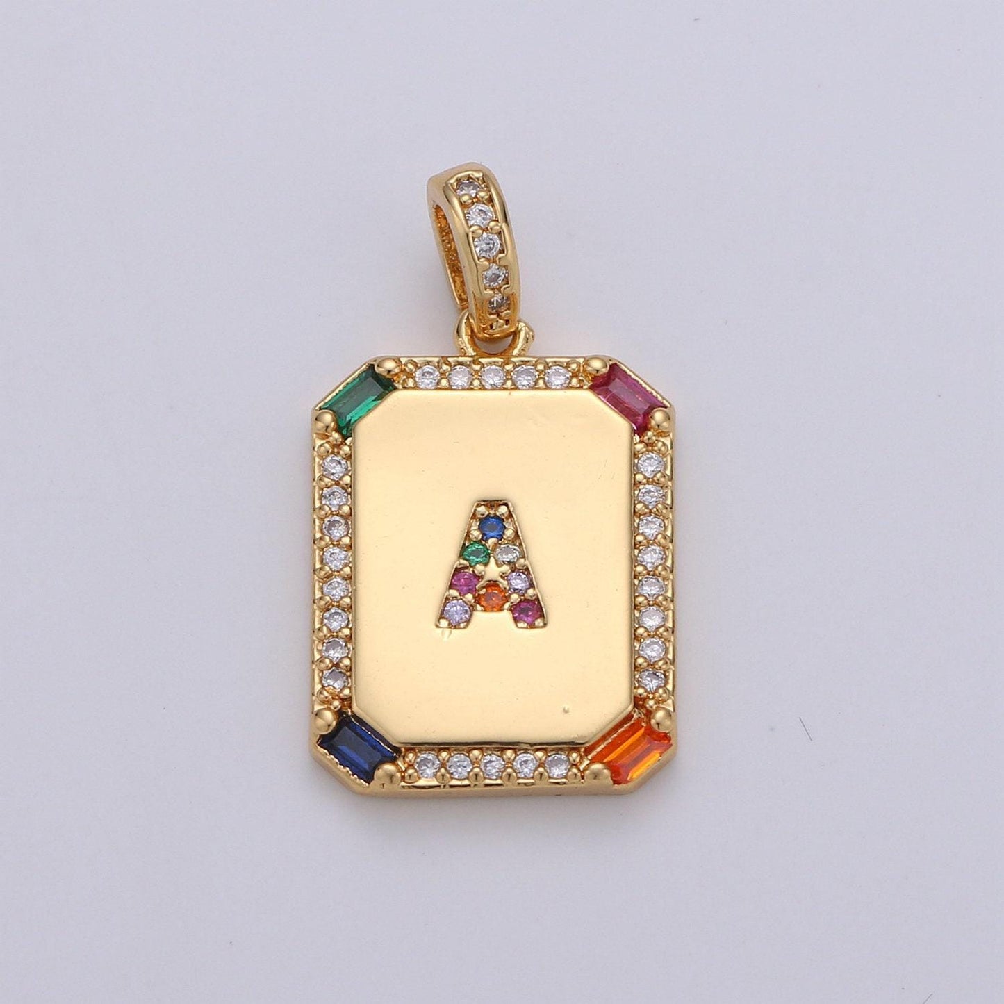1pc 24k gold cz micro pave initial letter pendant,initials letter tag charm rainbow letter a-z for necklace making,jewelry finding, 1
