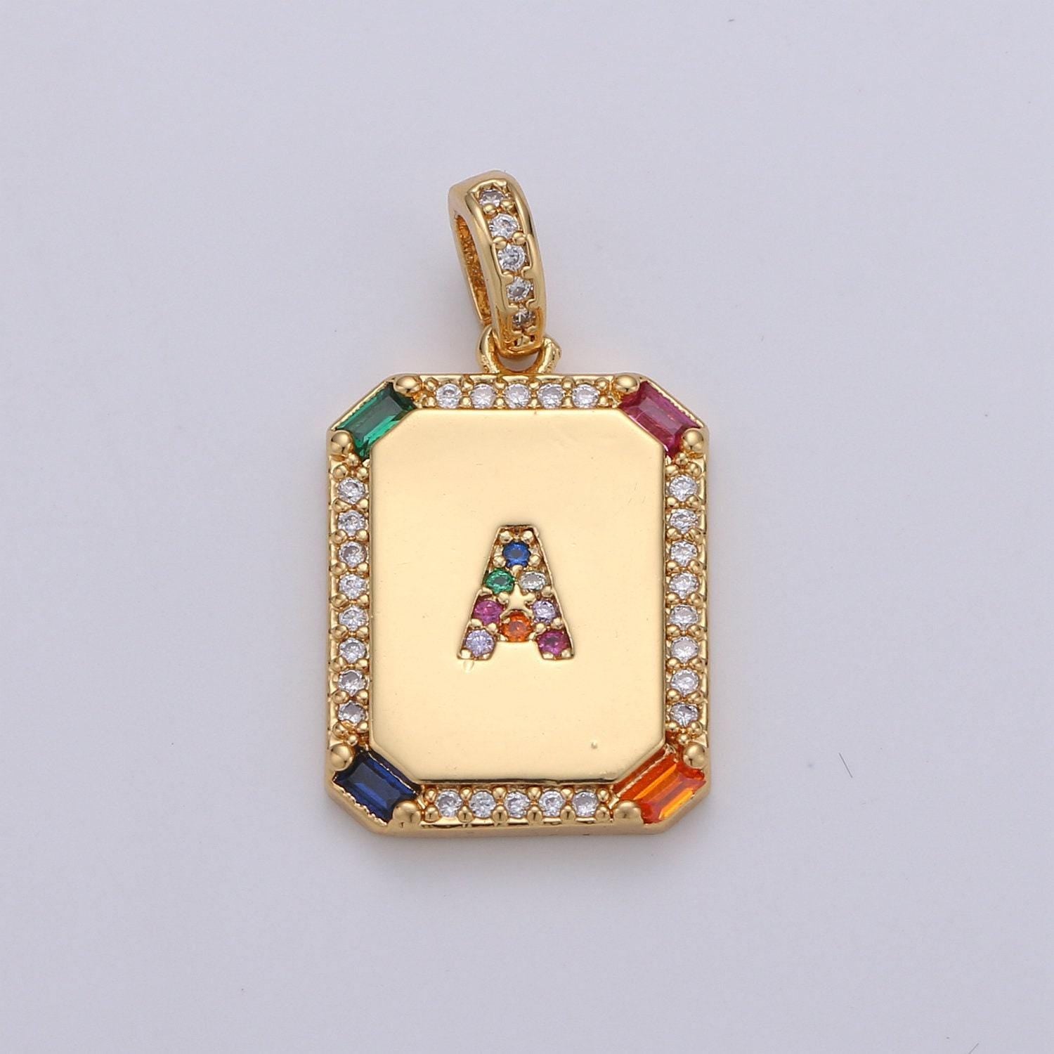 1pc 24k gold cz micro pave initial letter pendant,initials letter tag charm rainbow letter a-z for necklace making,jewelry finding, 1