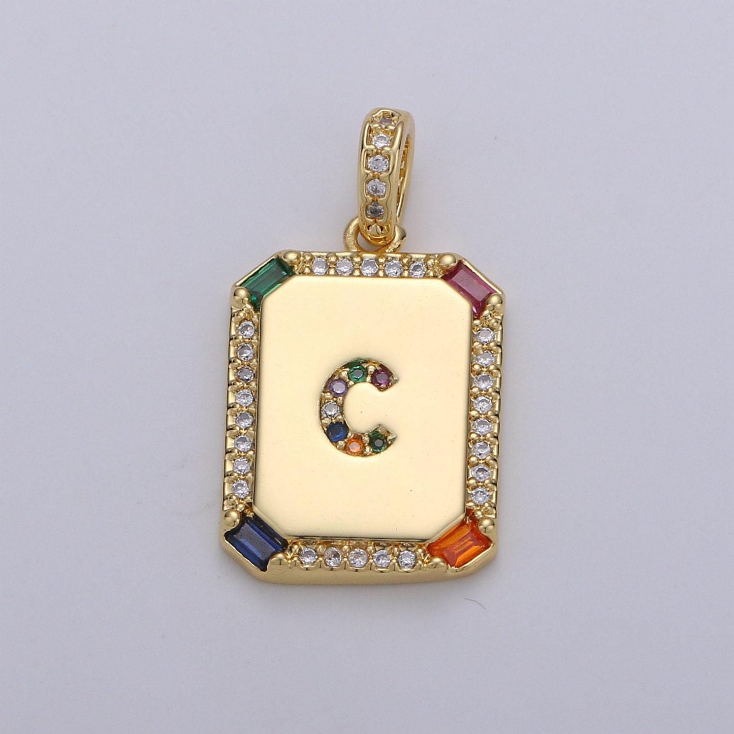 1pc 24k gold cz micro pave initial letter pendant,initials letter tag charm rainbow letter a-z for necklace making,jewelry finding, 1