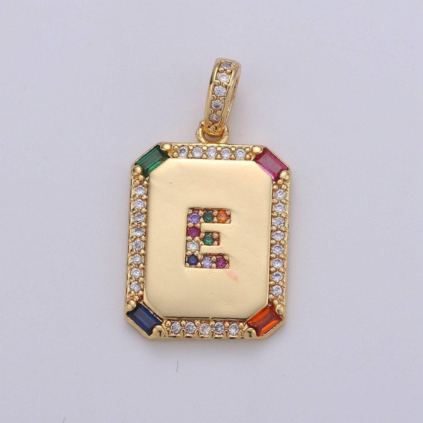 1pc 24k gold cz micro pave initial letter pendant,initials letter tag charm rainbow letter a-z for necklace making,jewelry finding, 1