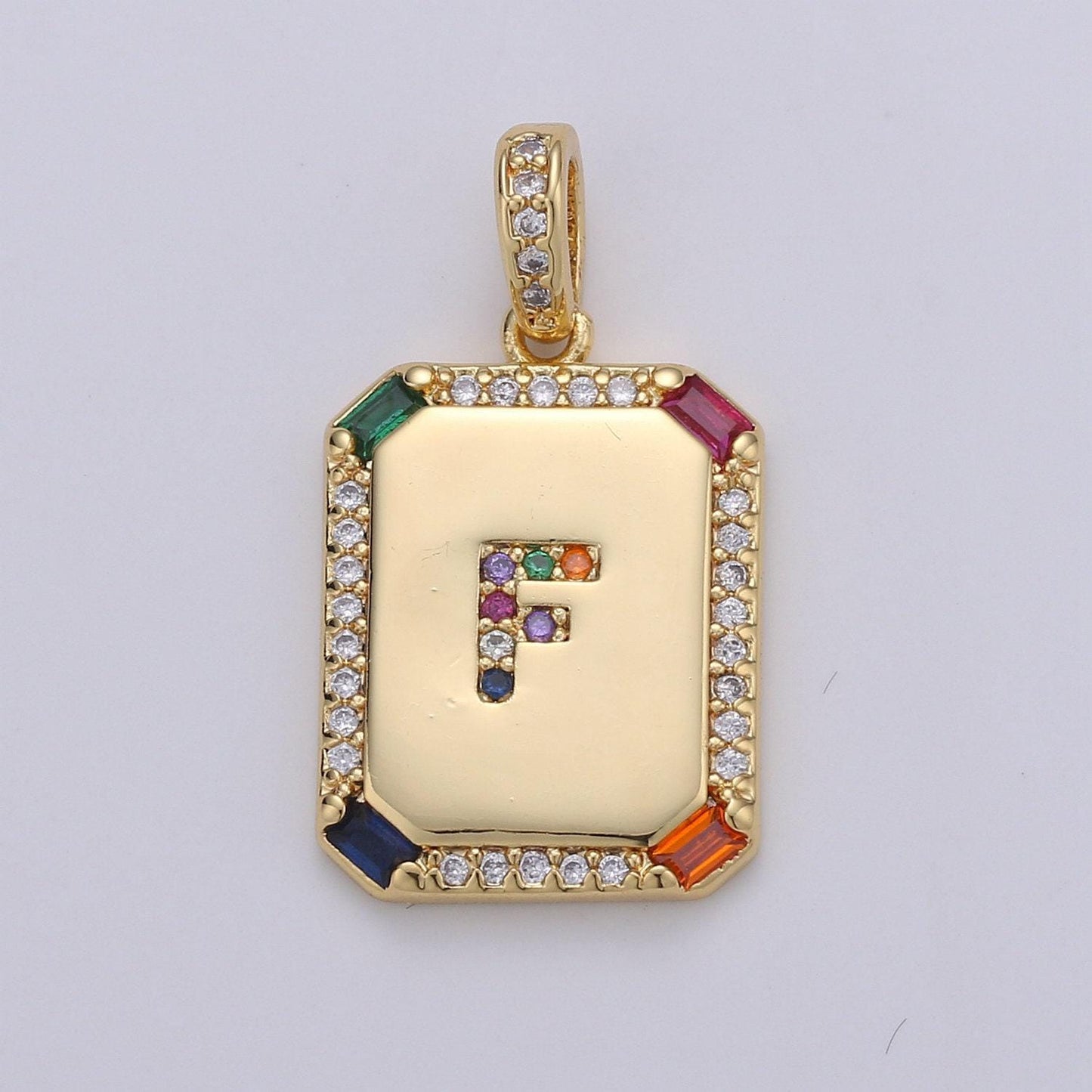 1pc 24k gold cz micro pave initial letter pendant,initials letter tag charm rainbow letter a-z for necklace making,jewelry finding, 1
