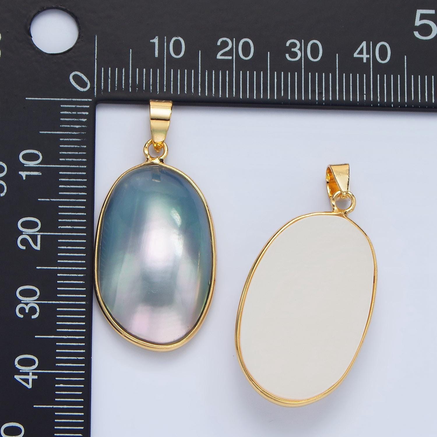 Gold rounded oval mauve pearl pendant, 24k gold filled stainless steel w. shell pearl purple blue charm | p-1902