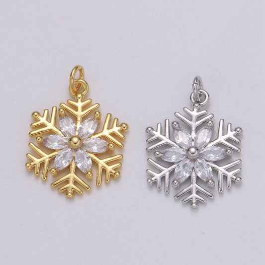 1pc gold micro pave cz snowflake pendant charm, silver snowflake pendant charm for holiday gift christmas jewelry, flower charm e-209, e210