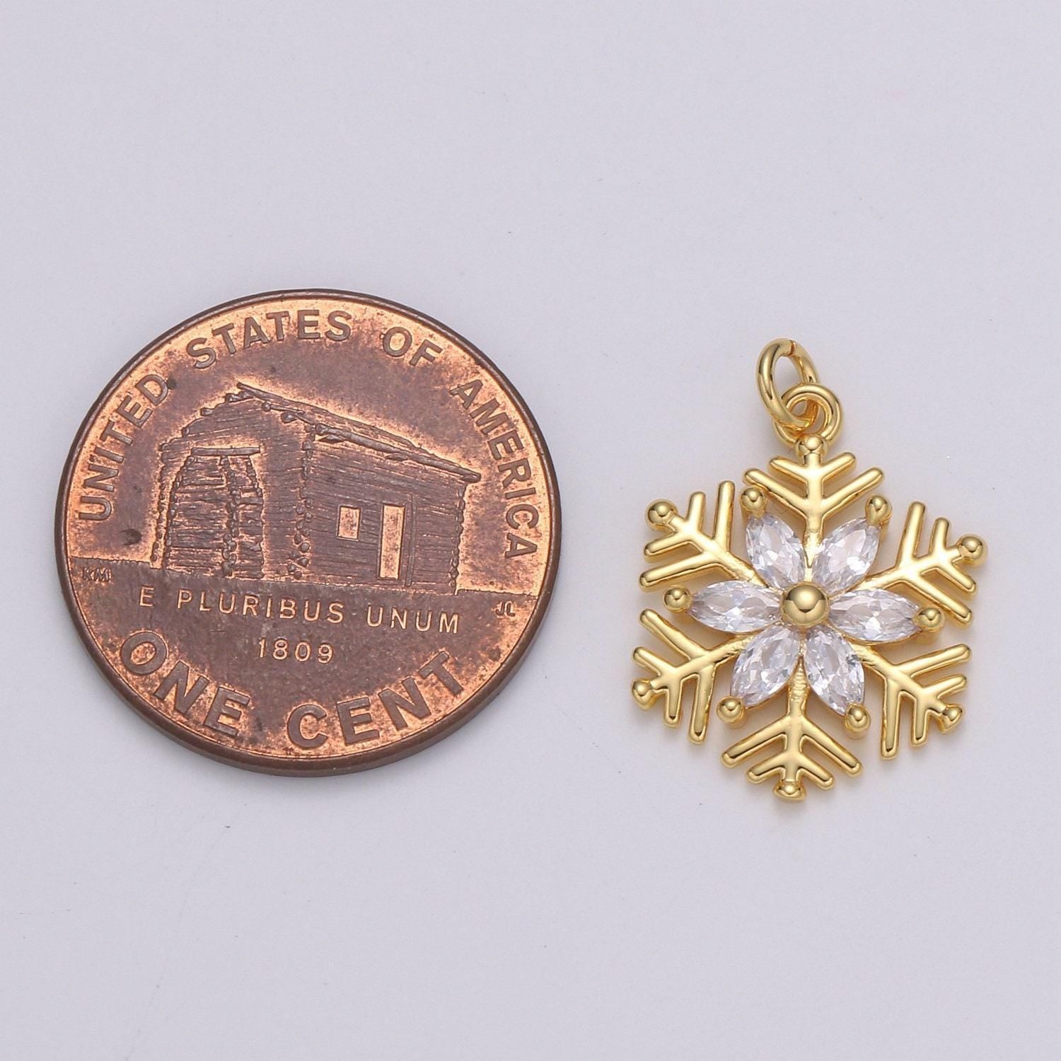1pc gold micro pave cz snowflake pendant charm, silver snowflake pendant charm for holiday gift christmas jewelry, flower charm e-209, e210