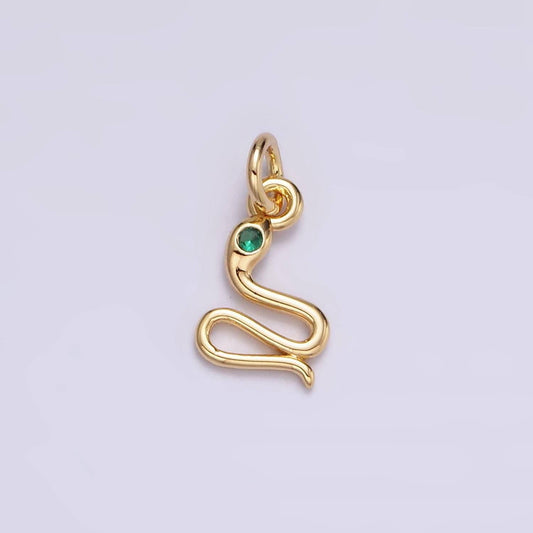 16k gold filled mini green-eyed cz serpent snake charm | n955