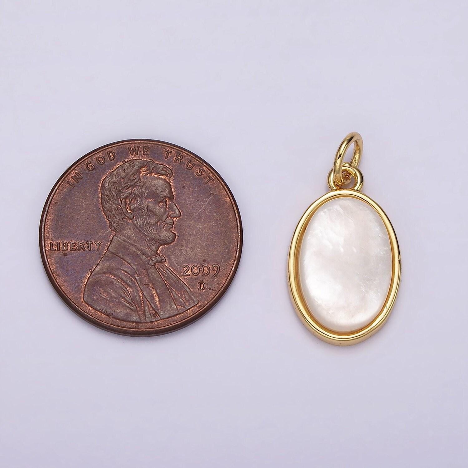 14k gold filled 20mm shell pearl oblong bezel charm | ag514