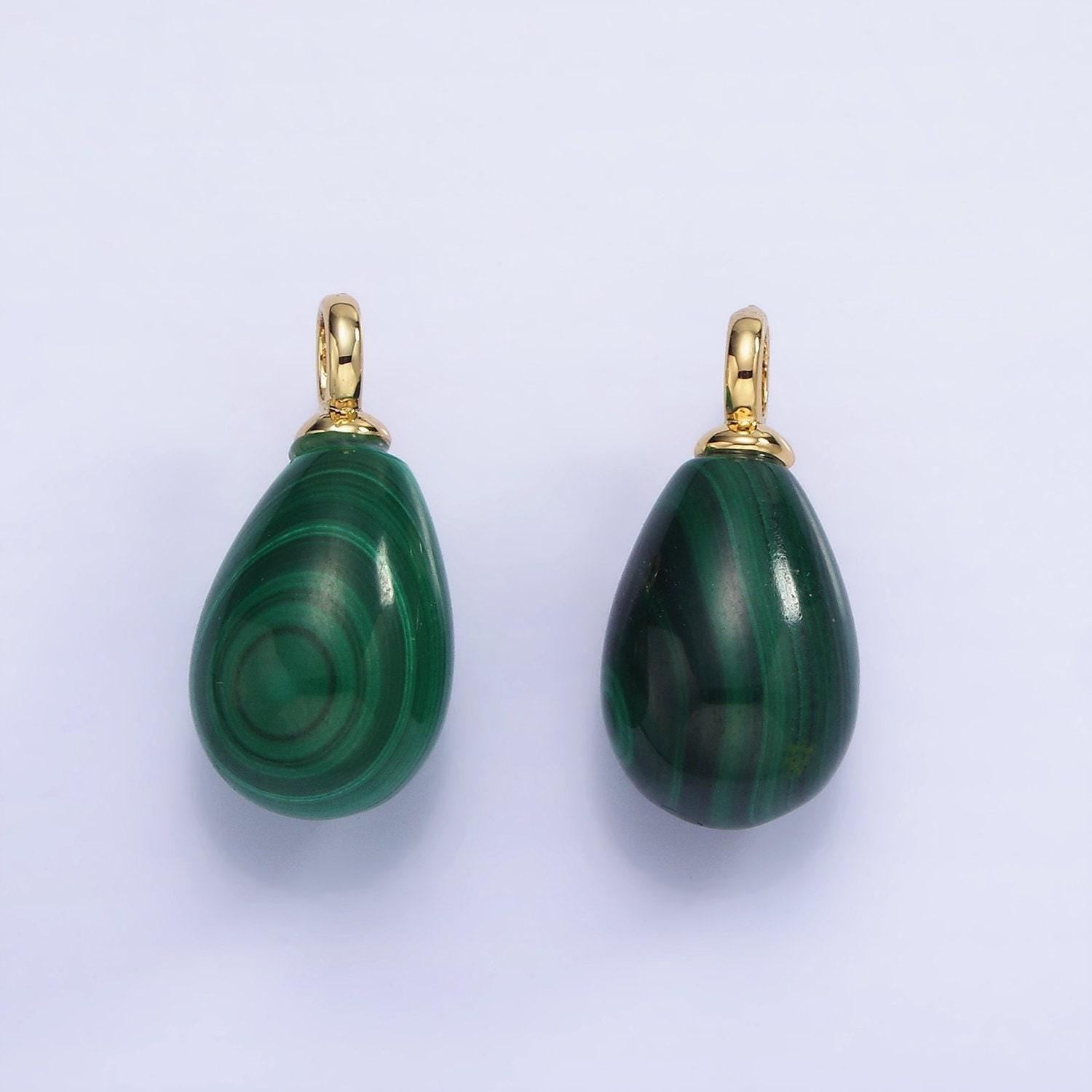 14k gold filled green malachite teardrop micro paved pendant | ag-623