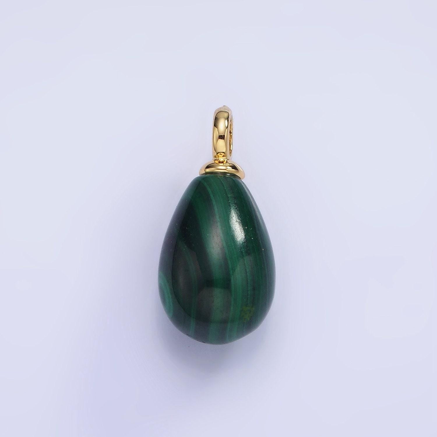 14k gold filled green malachite teardrop micro paved pendant | ag-623