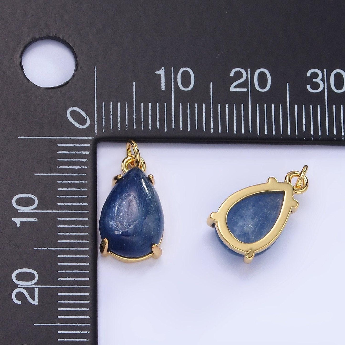 14k gold filled 15mm blue kyanite gemstone teardrop charm | ag-751