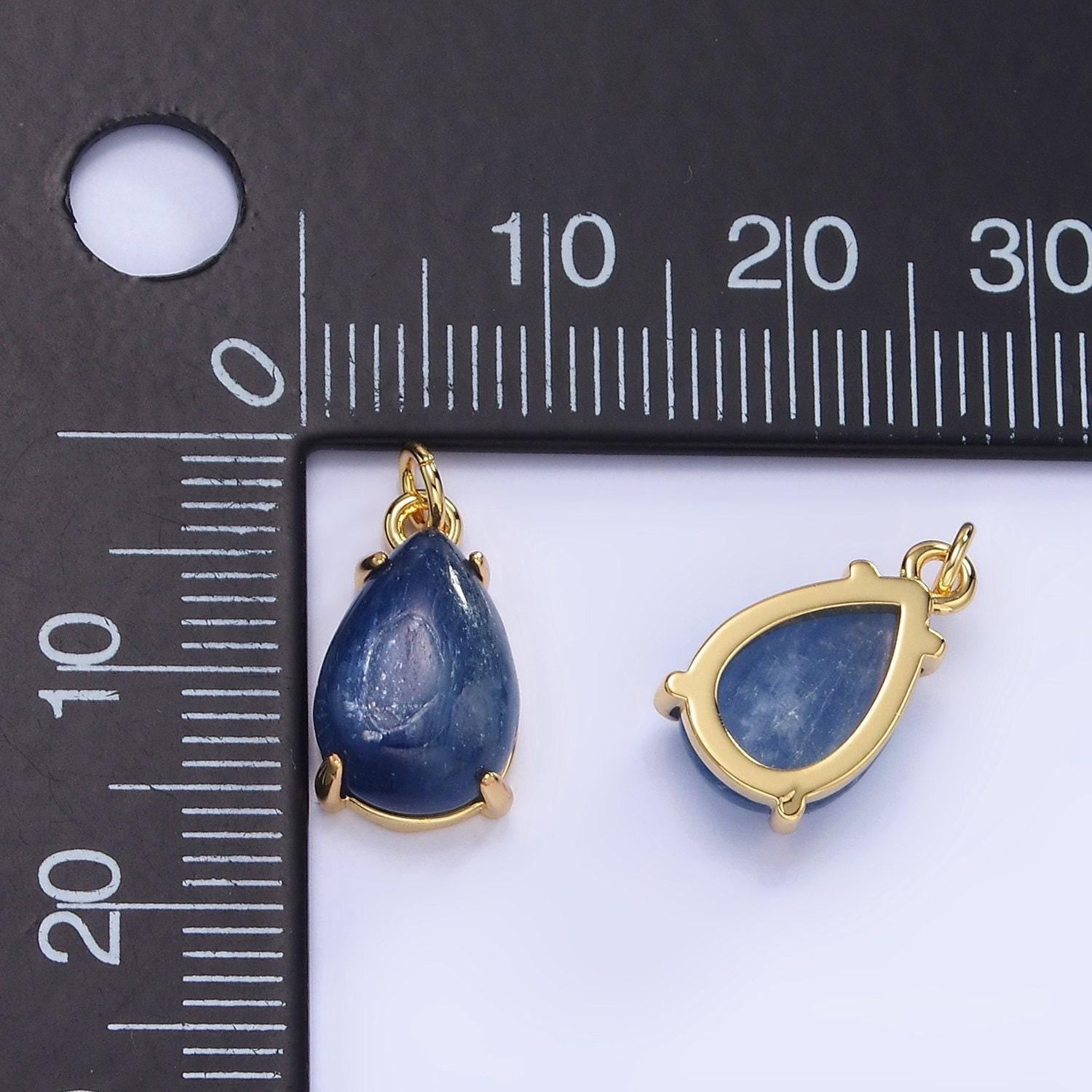 14k gold filled 15mm blue kyanite gemstone teardrop charm | ag-751