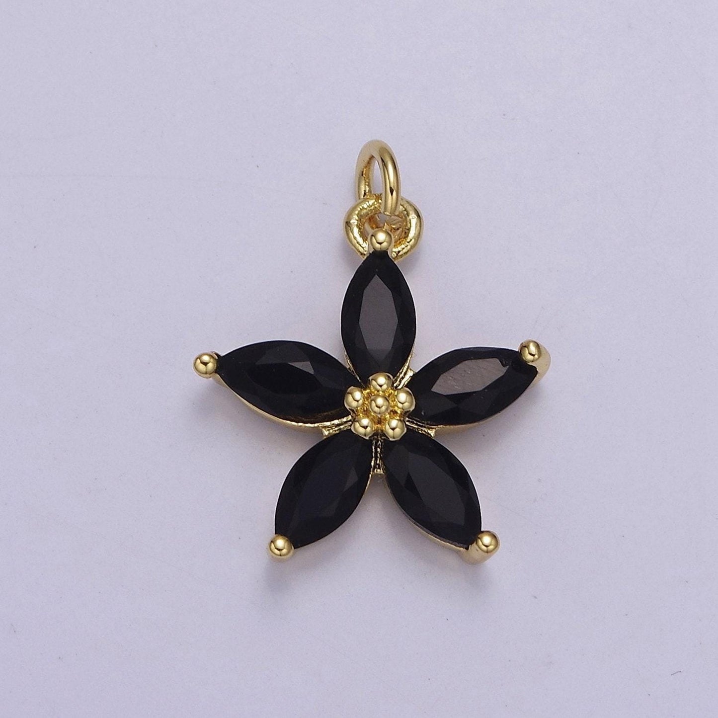 Dainty gold five petal flower pendant, flower charm, gold flower charm, earring bracelet necklace making finding e-448