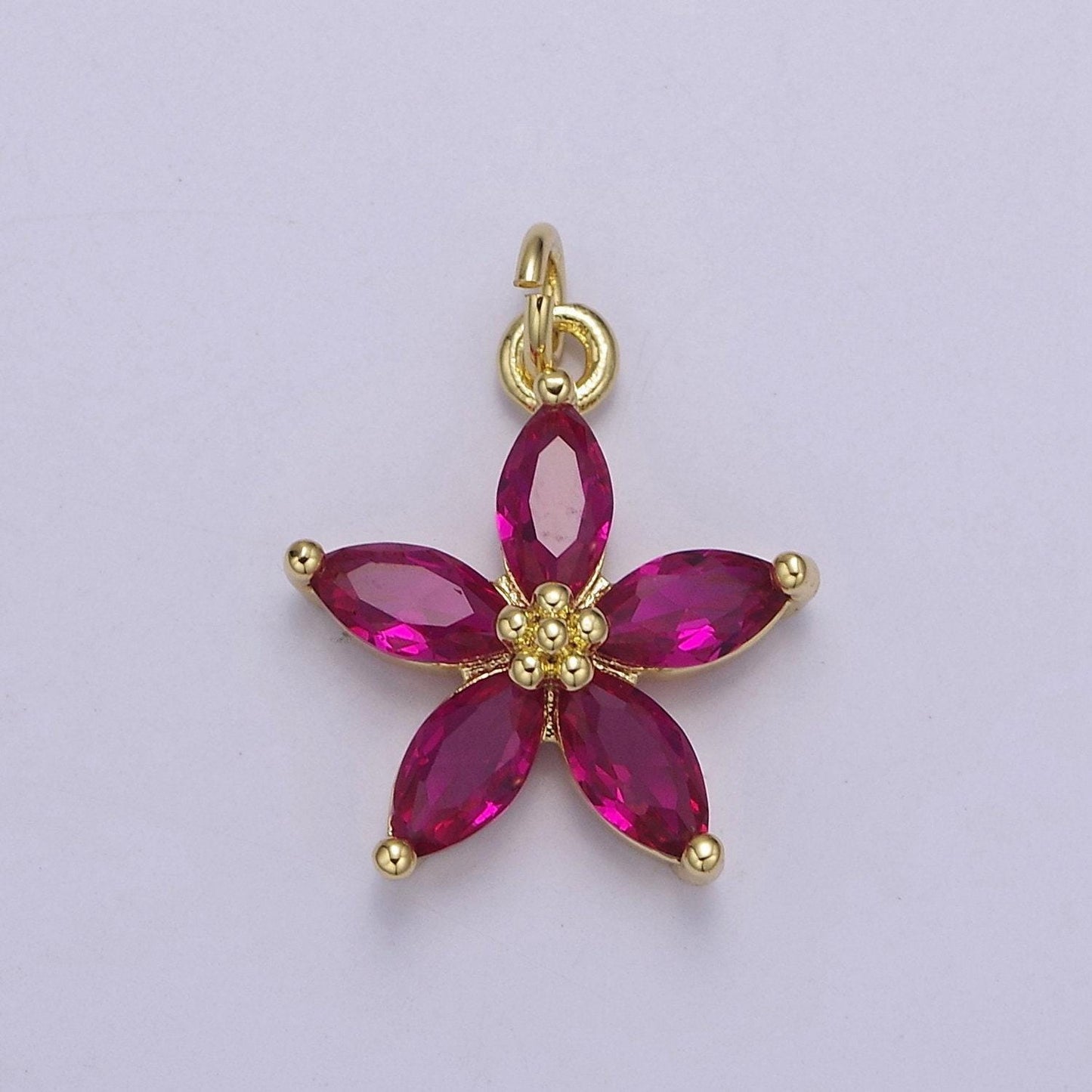 Dainty gold five petal flower pendant, flower charm, gold flower charm, earring bracelet necklace making finding e-448
